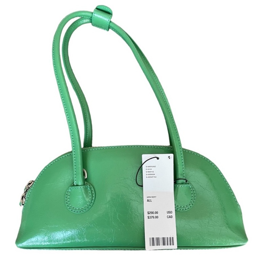 Marge Sherwood Bessette Shoulder Bag Green 100% Leather 90s Colorful Holiday - Picture 2 of 6